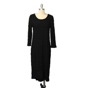 Tianello Black Midi Dress Size S Textured Knit Scoop Neck Long Sleeve Gothic